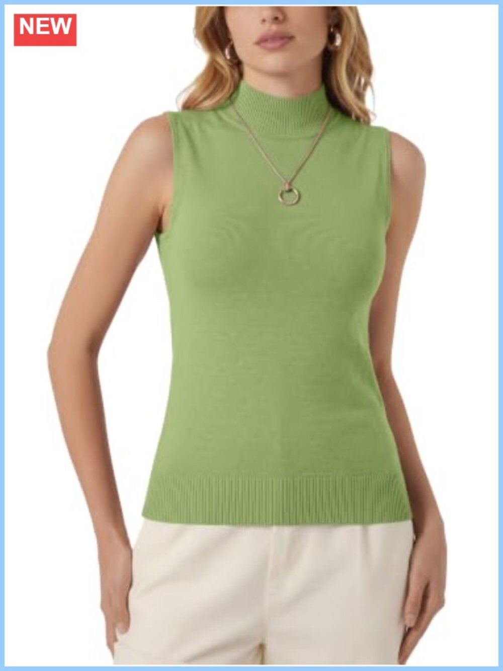 Sleeveless Mock Neck Knit Sweater Vest Ribbed Form-Fitting Pullover